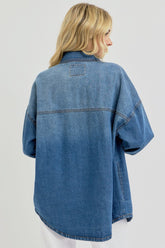 Snap Down Long Sleeve Denim Shacket Risen